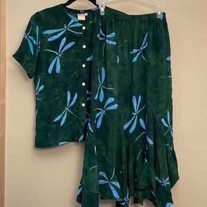 EUC Med. Vintage Del Sole Dragonfly Top/Skirt Set
